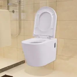 Tualetes Pods Ar Tvertni, Stiprināms Pie Sienas, Balta Keramika Vidaxl