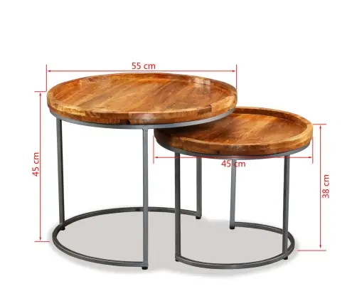 Galdiņu Komplekts, 2 Gab., Mango Masīvkoks Vidaxl