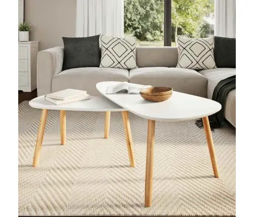 Kafijas Galdiņu Komplekts, 2 Gab., Priedes Masīvkoks, Balti  Vidaxl