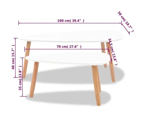 Kafijas Galdiņu Komplekts, 2 Gab., Priedes Masīvkoks, Balti  Vidaxl