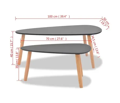 Kohvilaudade Komplekt 2 Tk, Männipuidust, Must