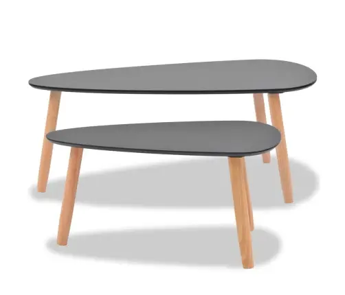 Kohvilaudade Komplekt 2 Tk, Männipuidust, Must