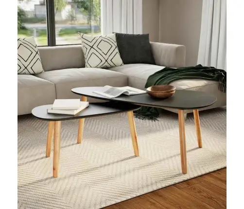 Kohvilaudade Komplekt 2 Tk, Männipuidust, Must