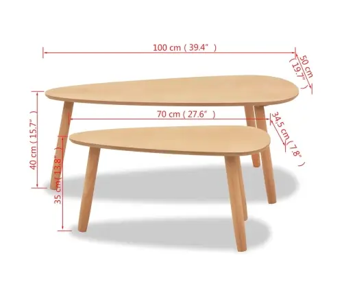 Kohvilaudade Komplekt 2 Tk, Männipuidust, Pruun