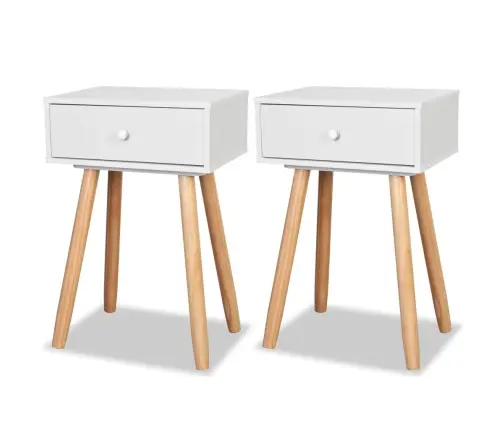 Naktiniai Staliukai, 2Vnt., Pušies Mediena, 40X30X61cm Balti Naktiniai Staliukai, 2Vnt., Pušies Mediena, 40X30X61cm Balti