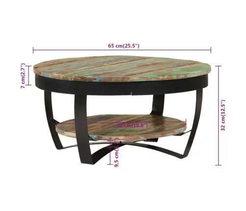 Kohvilaud Taastatud Puidust 65 X 32 Cm