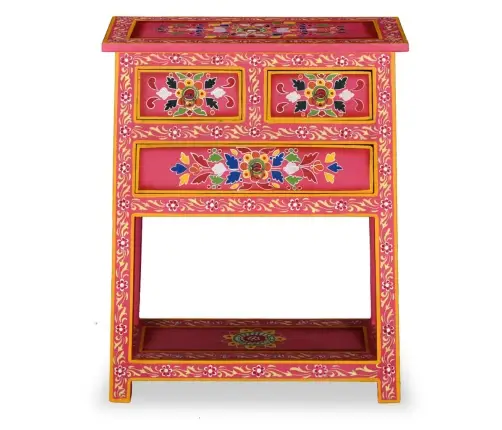 Komoda Su Stalčiais, Tvirta Mango Med., Rožinė, Dažyta Rankomis