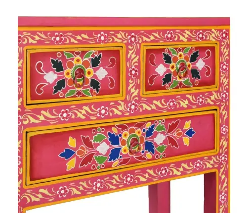 Komoda Su Stalčiais, Tvirta Mango Med., Rožinė, Dažyta Rankomis