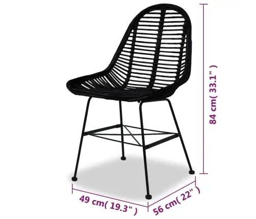 Söögitoolid, 2 Tk, Must, Naturaalne Rotang
