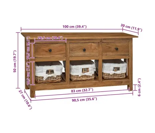 Šoninė Spintelė, 100X30X50cm Raudonmedžio Medienos Masyvas