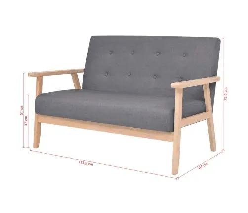 Dīvāns, Divvietīgs, Tumši Pelēks Audums Vidaxl