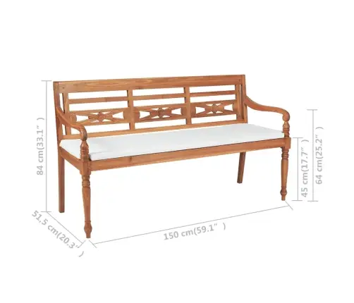 Batavia Suoliukas Su Pagalvėmis, 150 cm Tikmedis