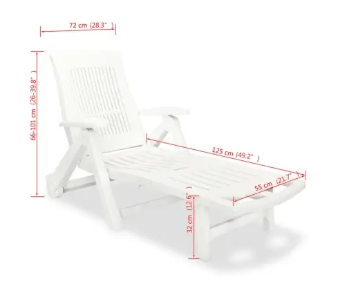 Saulės Gultas Su Atrama Kojoms, Plastikas, Baltas