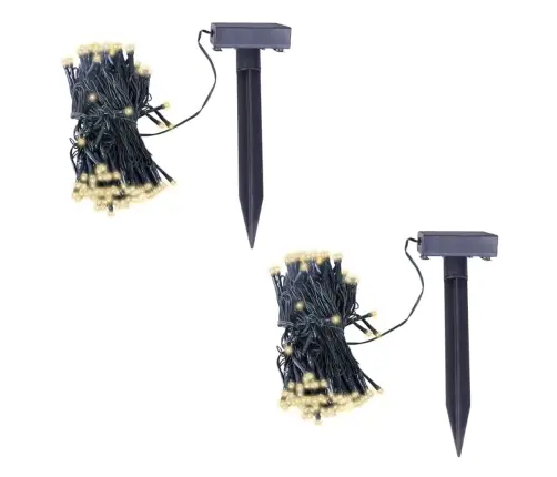 Led Lampiņu Virtene Ar Saules Paneli, 2 Gb., Silti Balta Gaisma Vidaxl
