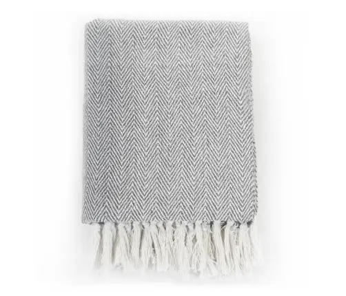 Pleds, 220X250 Cm, Kokvilna, Pelēks Skujiņas Raksts Vidaxl