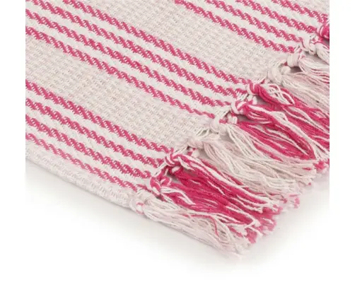 Pleds, 160X210 Cm, Kokvilna, Svītrains, Rozā Ar Baltu Vidaxl