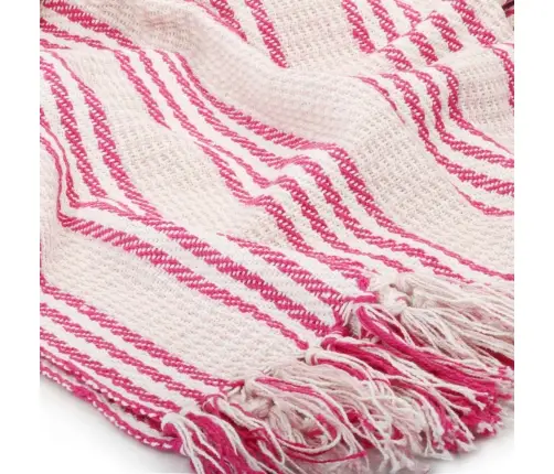 Pleds, 220X250 Cm, Kokvilna, Svītrains, Rozā Ar Baltu Vidaxl
