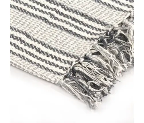 Pleds, 160X210 Cm, Kokvilna, Svītrains, Pelēks Ar Baltu Vidaxl