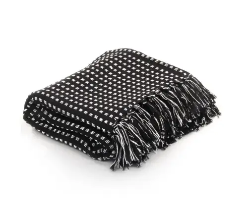 Pleds, 220X250 Cm, Kokvilna, Melns Ar Kvadrātiņiem Vidaxl