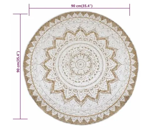 Vaip, Punutud Džuut, Trükimustriga, 90 cm Ümmargune