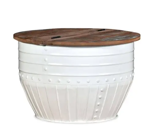 Kafijas Galdiņš, Mucas Forma, Pārstrādāts Koks, Tērauds, Balts Vidaxl Kafijas Galdiņš, Mucas Forma, Pārstrādāts Koks, Tērauds, Balts Vidaxl