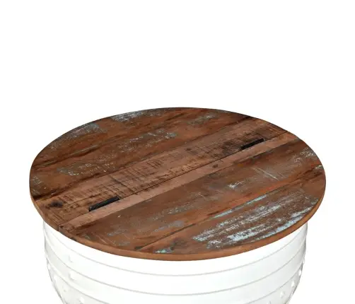 Kafijas Galdiņš, Mucas Forma, Pārstrādāts Koks, Tērauds, Balts Vidaxl Kafijas Galdiņš, Mucas Forma, Pārstrādāts Koks, Tērauds, Balts Vidaxl