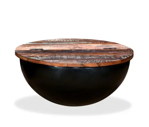 Kafijas Galdiņš, Bļodas Forma, Pārstrādāts Masīvkoks, Melns Vidaxl