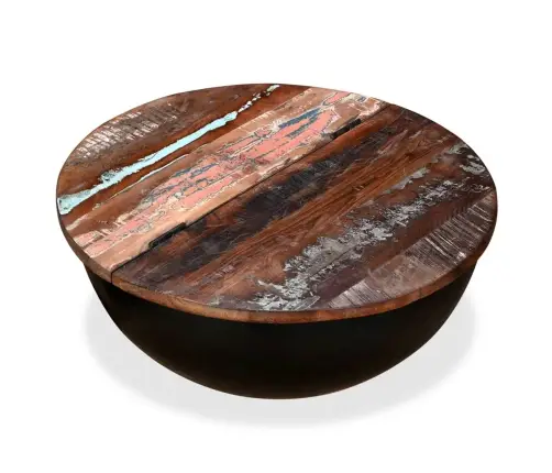 Kafijas Galdiņš, Bļodas Forma, Pārstrādāts Masīvkoks, Melns Vidaxl