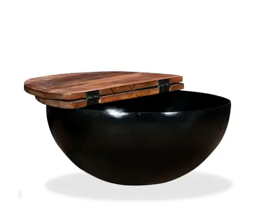 Kafijas Galdiņš, Bļodas Forma, Pārstrādāts Masīvkoks, Melns Vidaxl