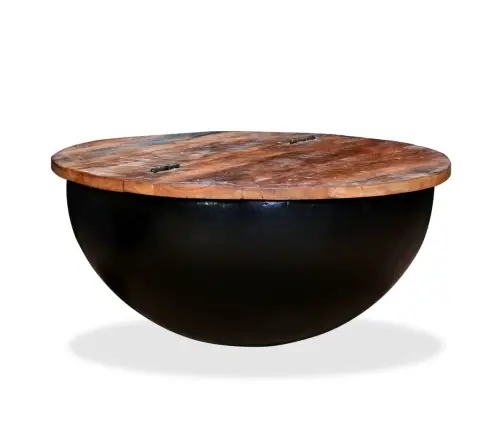 Kafijas Galdiņš, Bļodas Forma, Pārstrādāts Masīvkoks, Melns Vidaxl