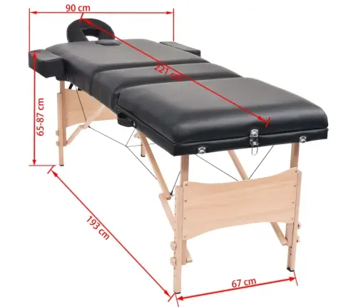 3-Tsooniline Massaažilaud 10 Cm Paksune, Must