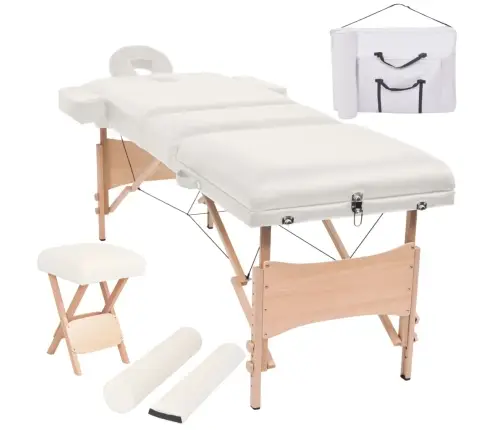 Masāžas Galds Un Taburete, 3 Daļas, Saliekams, 10 Cm, Balts Vidaxl