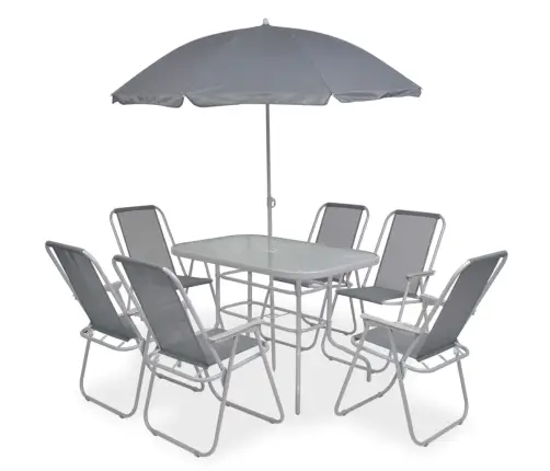 8-Daļīgs Dārza Mēbeļu Komplekts, Tērauds, Tekstilēns, Pelēks Vidaxl