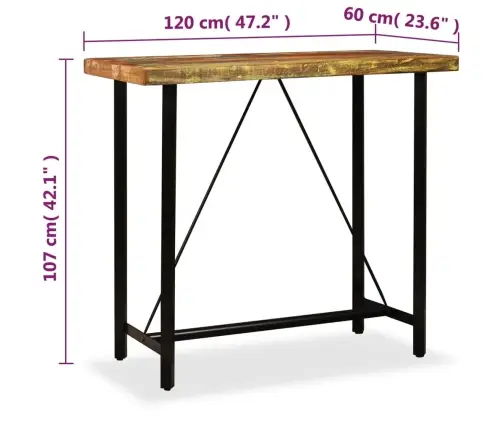 Bāra Galds, 120X60X107 Cm, Pārstrādāts Masīvkoks Vidaxl