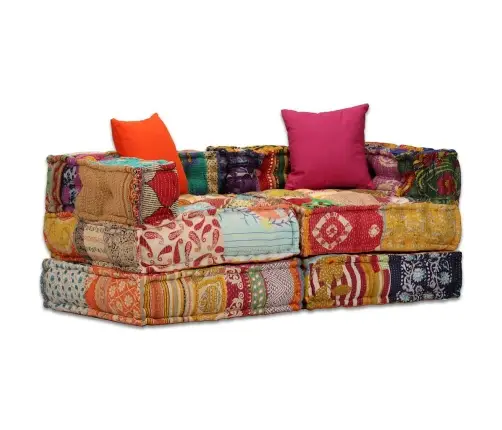 Divvietīgs Moduļu Pufs, Tekstilmozaīka, Audums Vidaxl