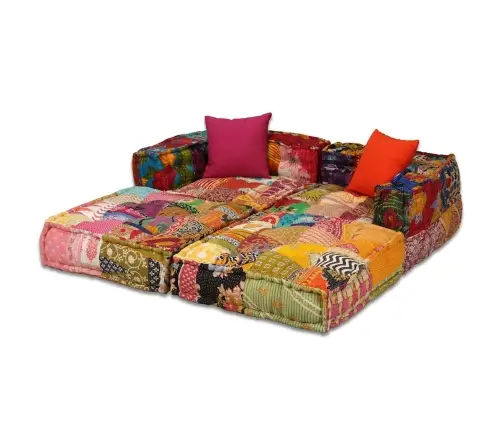 Divvietīgs Moduļu Pufs, Tekstilmozaīka, Audums Vidaxl