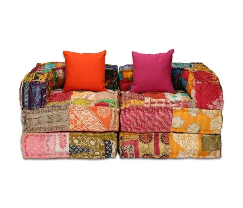 Divvietīgs Moduļu Pufs, Tekstilmozaīka, Audums Vidaxl