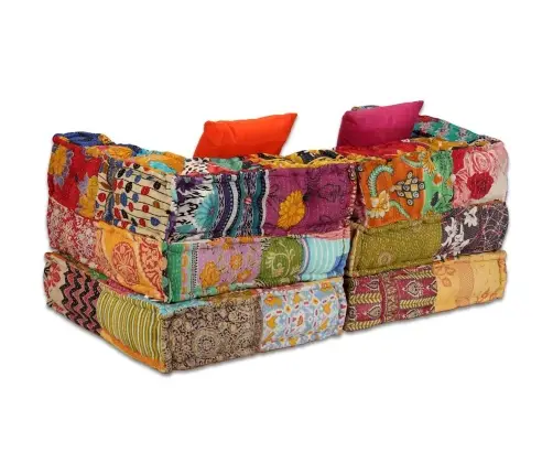 Divvietīgs Moduļu Pufs, Tekstilmozaīka, Audums Vidaxl