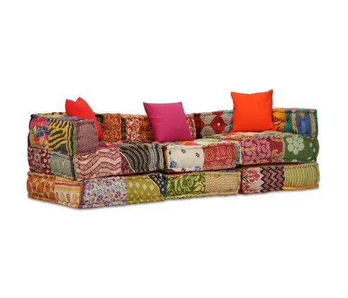 Trīsvietīgs Moduļu Pufs, Tekstilmozaīka, Audums Vidaxl