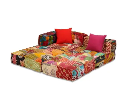 Trīsvietīgs Moduļu Pufs, Tekstilmozaīka, Audums Vidaxl