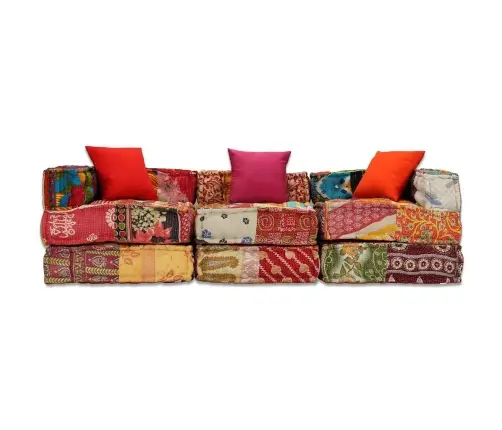 Trīsvietīgs Moduļu Pufs, Tekstilmozaīka, Audums Vidaxl