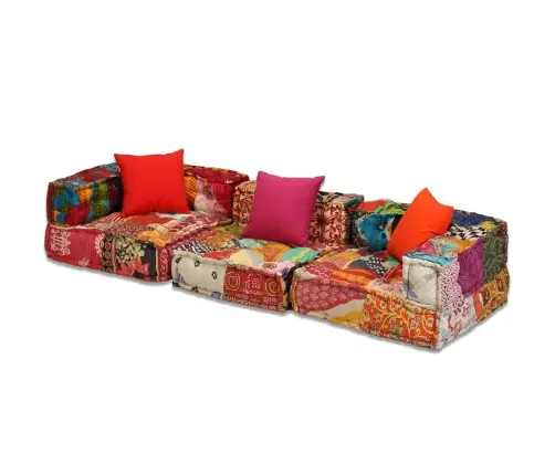 Trīsvietīgs Moduļu Pufs, Tekstilmozaīka, Audums Vidaxl