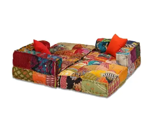 Trīsvietīgs Moduļu Pufs, Tekstilmozaīka, Audums Vidaxl