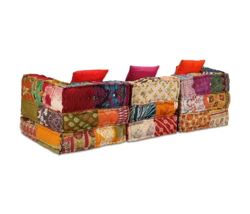 Trīsvietīgs Moduļu Pufs, Tekstilmozaīka, Audums Vidaxl