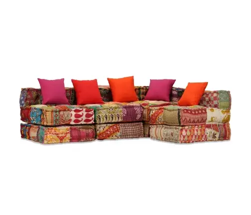 Četrvietīgs Moduļu Pufs, Tekstilmozaīka, Audums Vidaxl