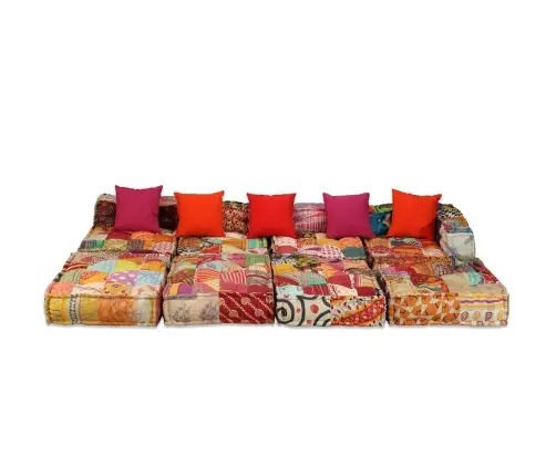 Četrvietīgs Moduļu Pufs, Tekstilmozaīka, Audums Vidaxl