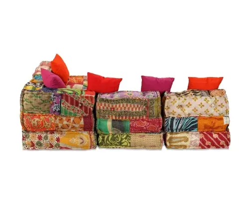 Četrvietīgs Moduļu Pufs, Tekstilmozaīka, Audums Vidaxl