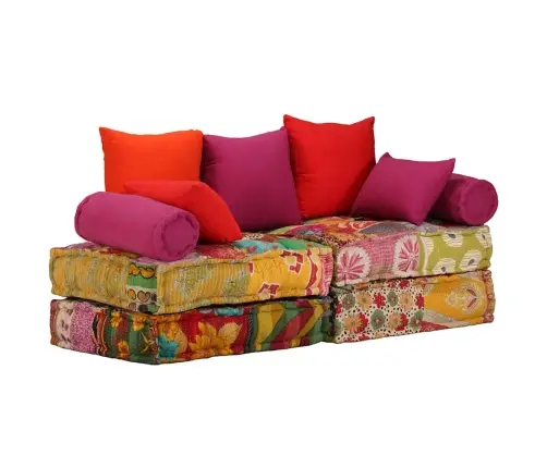 Divvietīgs Moduļu Pufs, Tekstilmozaīka, Audums Vidaxl