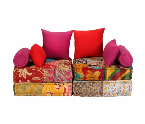 Divvietīgs Moduļu Pufs, Tekstilmozaīka, Audums Vidaxl