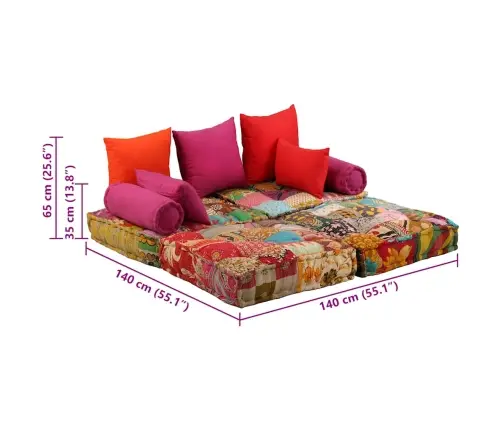 Divvietīgs Moduļu Pufs, Tekstilmozaīka, Audums Vidaxl